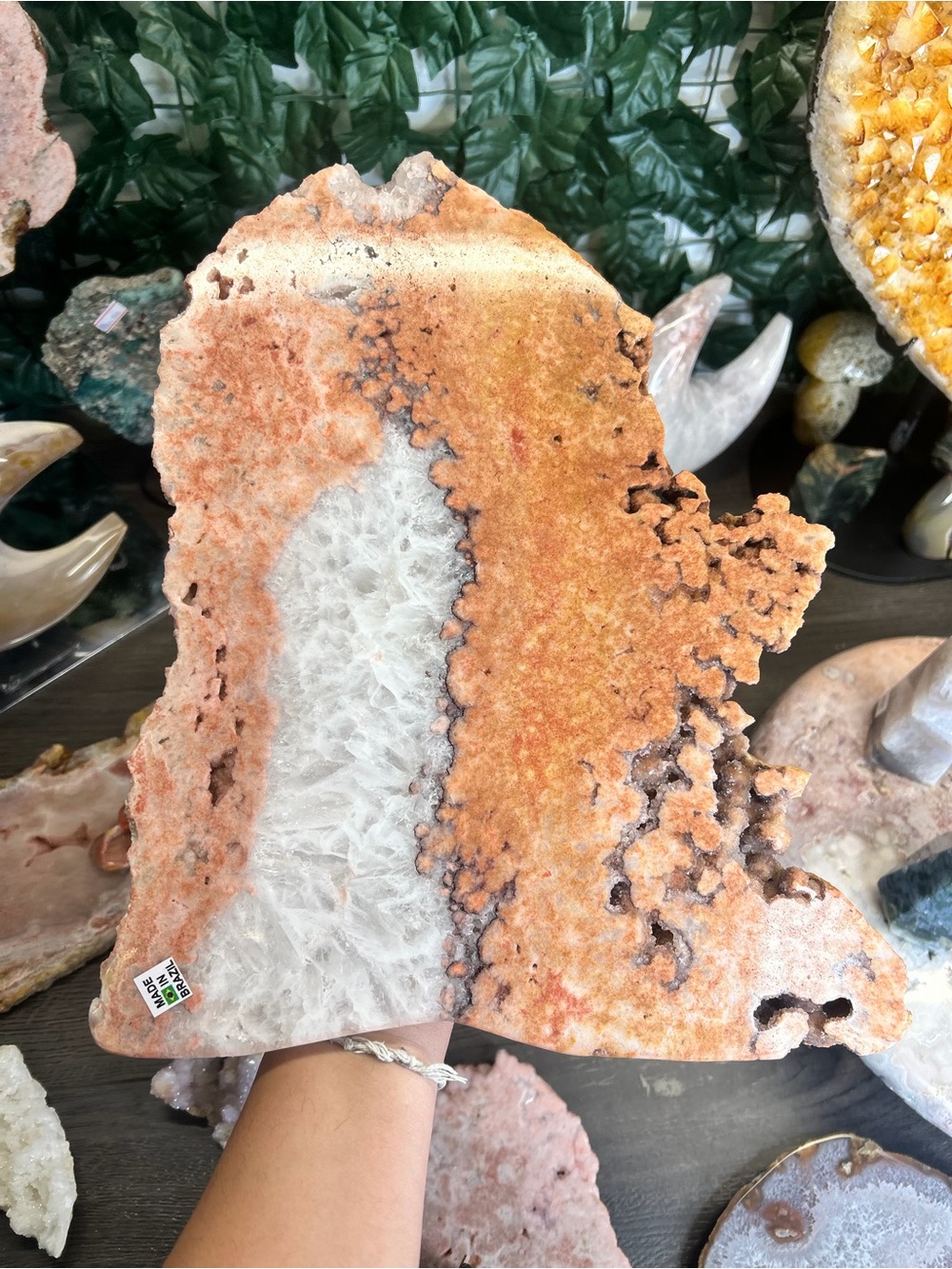 Large Orange & White Agate Geode Slab
